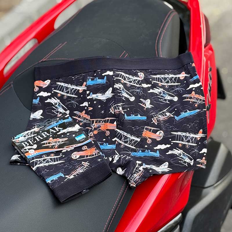 شورت پادار مردانه Berrak مدل هواپیما کد 3010 | نخ پنبه، فاق بلند، چاپ بادوام