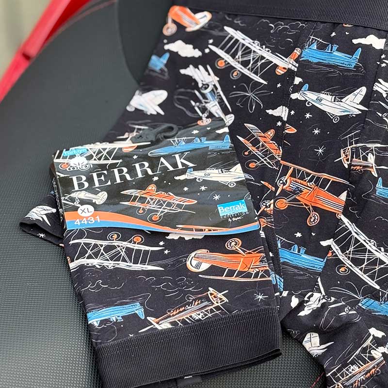 شورت پادار مردانه Berrak مدل هواپیما کد 3010 | نخ پنبه، فاق بلند، چاپ بادوام