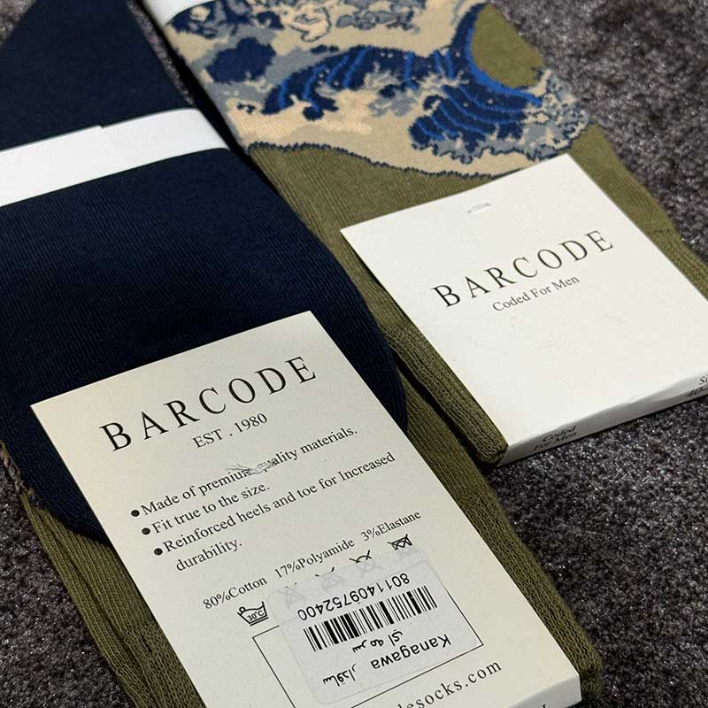 جوراب ساقدار مردانه Barcod طرح کاناگاوا کد ۵۰۰۷ | ۱۰۰٪ پنبه
