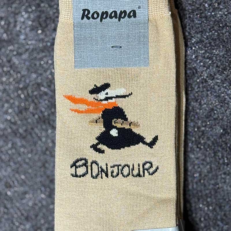 جوراب ساقدار پنبه ROPAPA مدل Bonjour کرم کد ۵۱۷ | سایز ۴۰–۴۶