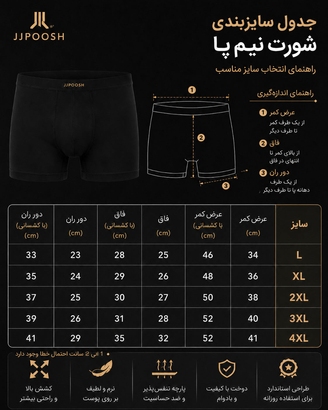 راهنمای سایز محصولات یاشن